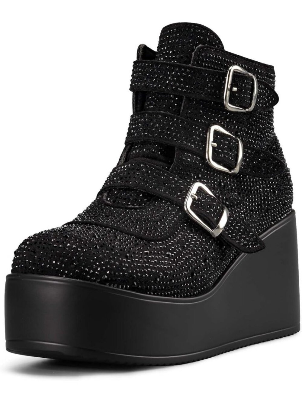 Chunky Platform Ankle Boots for Women - Round Toe Zipper Wedges, Thick Sole Goth